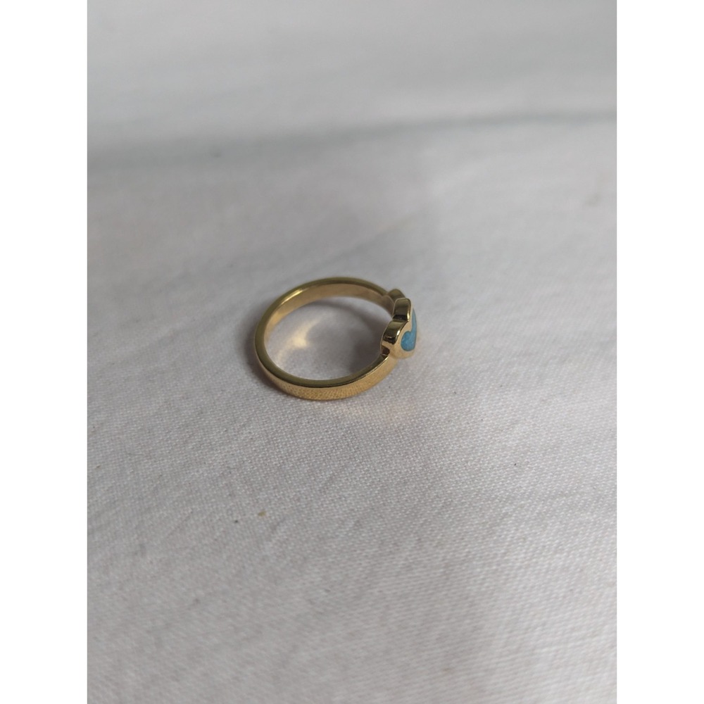 double Heart turquoise white inlay Womens‎ gold ring size 4 unisex mens - Picture 3 of 5